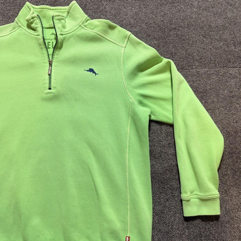 Tommy Bahama Sweatshirt Mens Medium Green Relax 1/4 Zip Mock Neck Pullover Logo - Picture 4 of 11